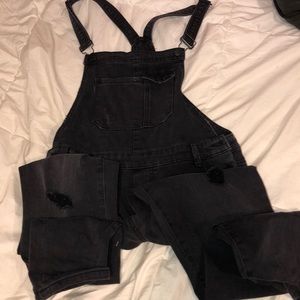 Distressed overalls